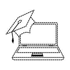 laptop computer with graduation hat