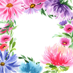 Fototapeta na wymiar Wildflower aster flower frame in a watercolor style. Full name of the plant: aster. Aquarelle wild flower for background, texture, wrapper pattern, frame or border.