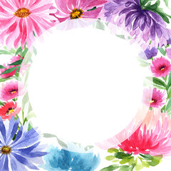 Wildflower aster flower frame in a watercolor style. Full name of the plant: aster. Aquarelle wild flower for background, texture, wrapper pattern, frame or border.