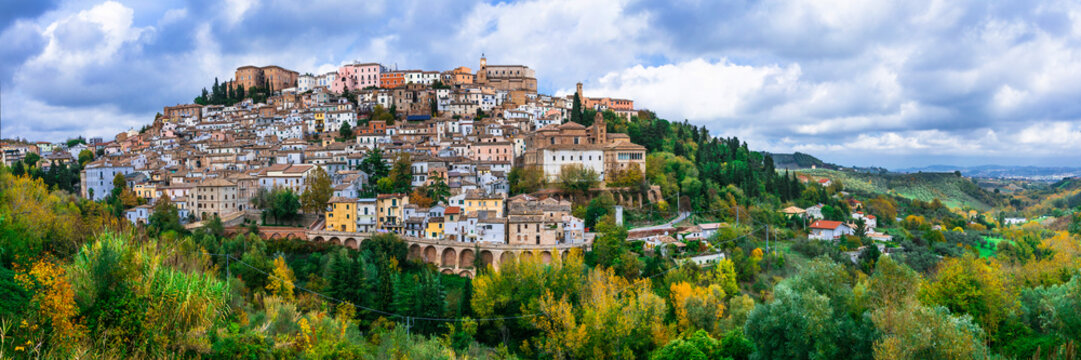 Italy Loreto Aprutino panorama 15K medieval hilltop borgo view Abruzzo historic Chiola castle town landscape high resolution World Print fine art countryside olive trees
