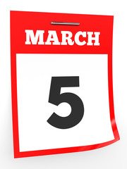 March 5. Calendar on white background.