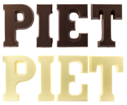 Letters In Dark And White Chocolate Spelling The Name Of Black Pete