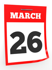 March 26. Calendar on white background.