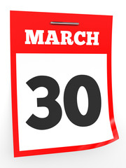 March 30. Calendar on white background.