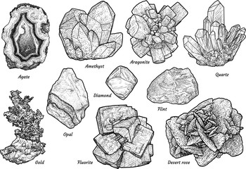 Mineral collection illustration, drawing, engraving, ink, line art, vector - 179992433