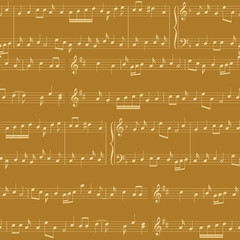 vector background - golden seamless pattern with music notes