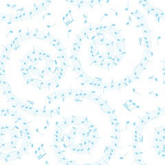 Obraz premium white and blue vector background with spiral - seamless pattern with music notes