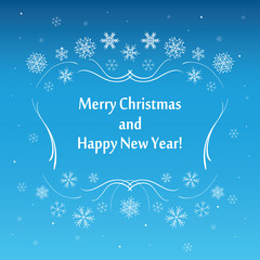 merry christmas and happy new year - vector background with frame and snowflakes