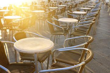 Street cafe at sunny morning in Venice