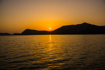 Fantastic red glow and sunset at Yongin-si idong Reservoir, Gyeonggi-do