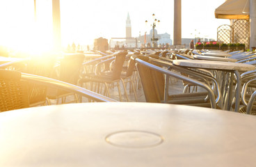 Street cafe at sunny morning in Venice