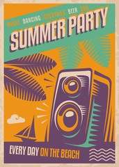 Summer party retro poster design - obrazy, fototapety, plakaty