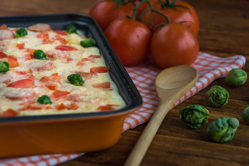 The baked macaroni cheese dish for lunch