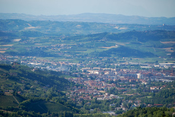 Cityscape of Alba and Langhe hills
