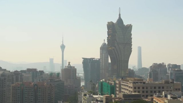 day time sun light macau cityscape famous hotels rooftop panorama 4k china
