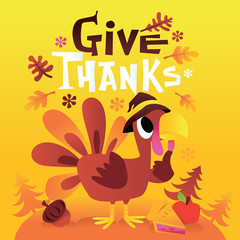 Cartoon Turkey With Give Thanks Phrase
