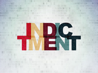 Naklejka premium Law concept: Painted multicolor text Indictment on Digital Data Paper background