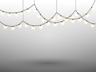Christmas lights isolated on grey background. Vector xmas glowing garland.