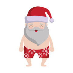 cartoon santa claus wearing swimsuit icon over white background colorful design vector illustration