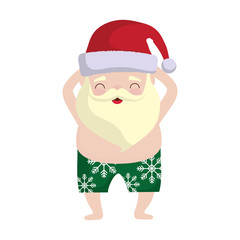 cartoon santa claus wearing swimsuit icon over white background colorful design vector illustration