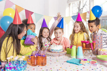 group of children at birthday party at home