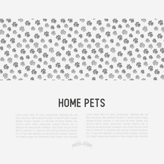 Pet paws concept with place for text. Thin line vector illustration for pet shop, training. shelter.