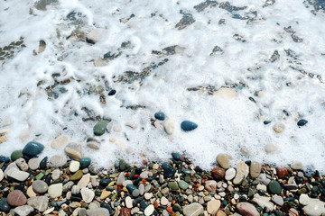 Sea pebble. Background of round colored sea pebbles