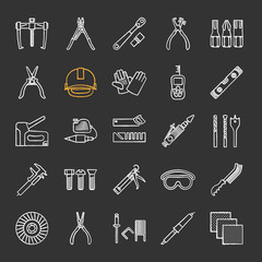 Construction tools chalk icons set