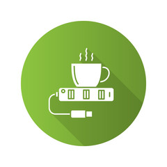 USB cup warmer flat design long shadow glyph icon