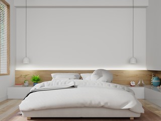 Fototapeta na wymiar Modern bedroom interior have Bed and lamp with white wall background. 3d rendering