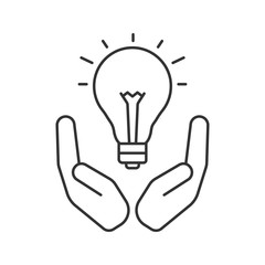 Open palms with light bulb linear icon