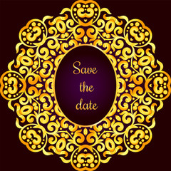 Rich gold invitation card in the Indian style. 