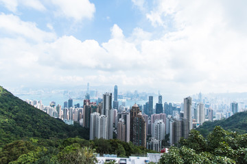 View from Victoria Peak of the Hong Kong city skyline and Victoria Harbour.