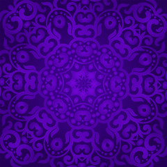 Violet tracery in the Indian style. Bohemian design Royal purple and ornament. Unique template for design or backdrop