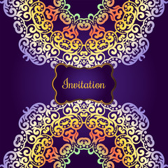 Wedding invitation, delicate swirl mandala pattern. Vector background. Card or invitation. Vintage decorative elements. Soft colorful background. Islam, arabic, indian, ottoman motifs.