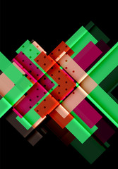 Colorful triangles and arrows on dark background