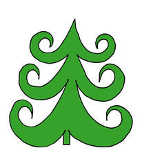 Obraz premium Vector Christmas tree doodle cartoon hand drawing