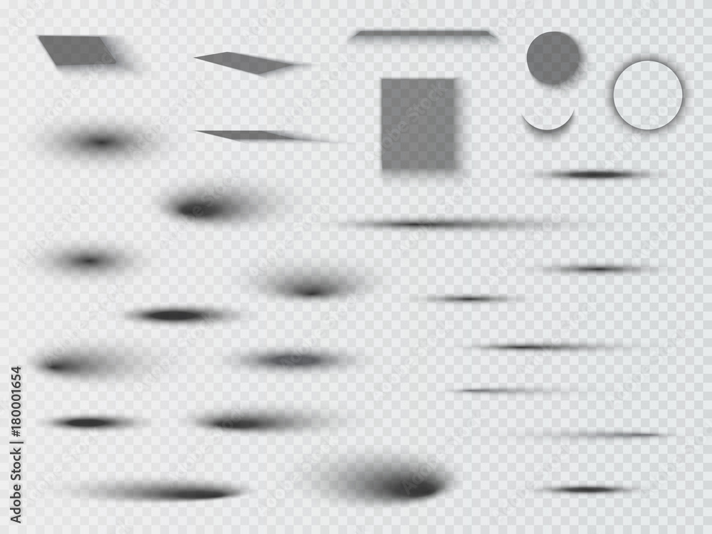 Poster Set of transparent oval shadow with soft edges isolated. Vector