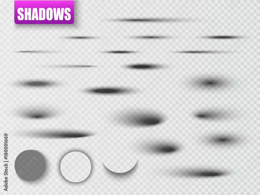 Poster Set of transparent oval shadow with soft edges isolated. Vector