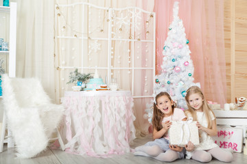 Fototapeta na wymiar Girls in a Christmas decorations