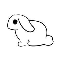 Cute sitting rabbit silhouette on white