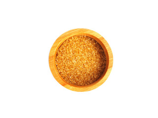 Brown sugar in wooden bowl (top view)