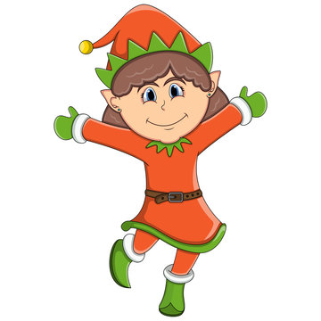 Cute christmas elf girl - cartoon