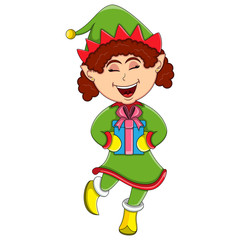 Cute christmas elf girl - cartoon