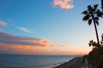 Sunset. Beautiful beach. Costa del Sol, Andalusia, Spain.