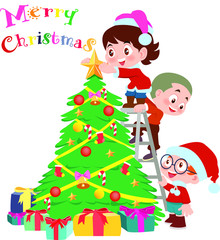 Obraz na płótnie Canvas Christmas tree and children