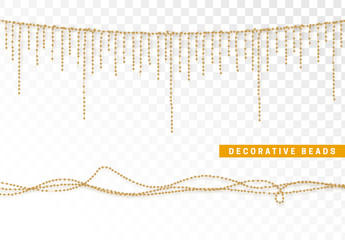 String beads realistic isolated. Decorative design element golden bead.