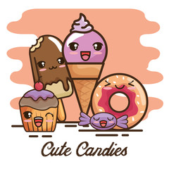 kawaii sweets and candies cartoon vector illustration graphic design