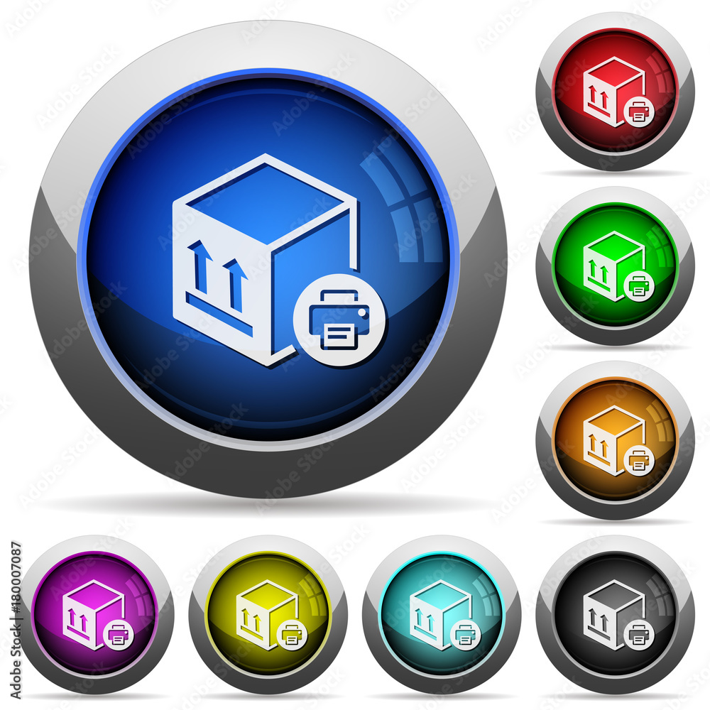 Poster print package information round glossy buttons