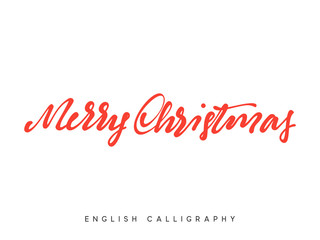 Text Merry Christmas. Xmas hand drawn calligraphy lettering.